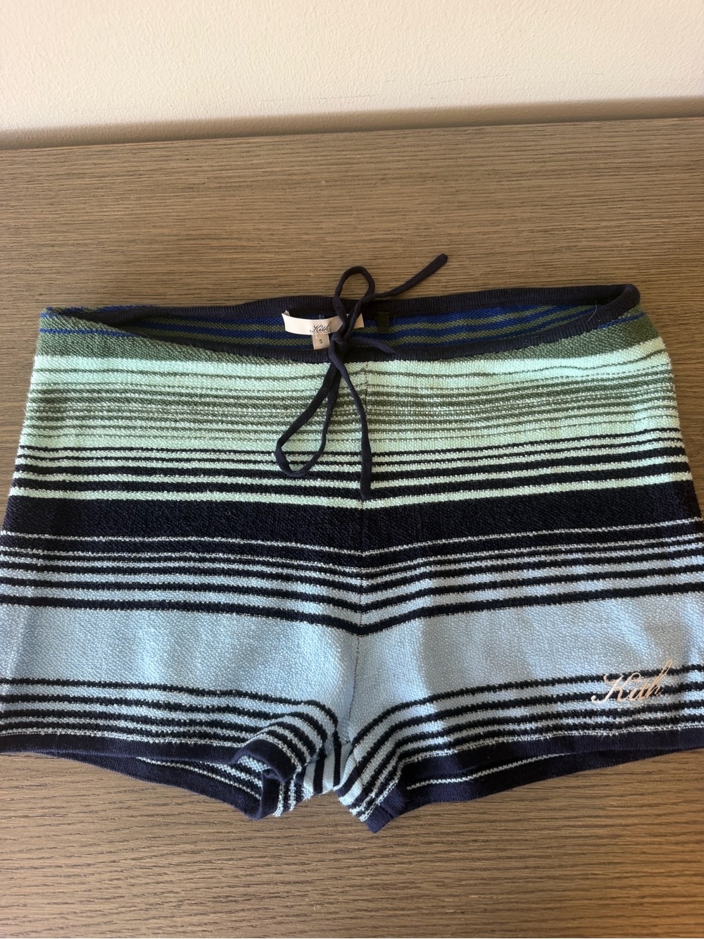 Kith Striped Knit Bike Shorts in Light Blue, Navy & Mint